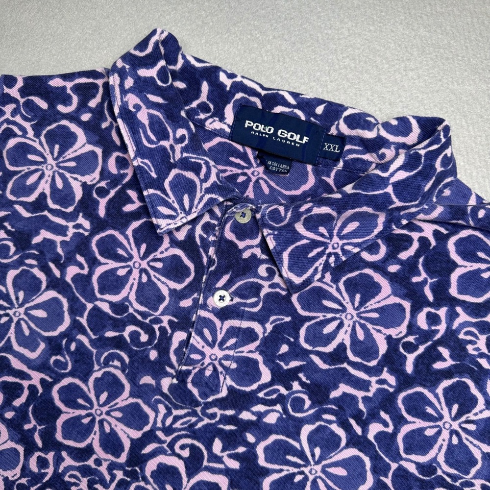 Polo Golf Ralph Lauren Polo Mens XXL Purple Pink Floral Hibiscus Cotton Shirt